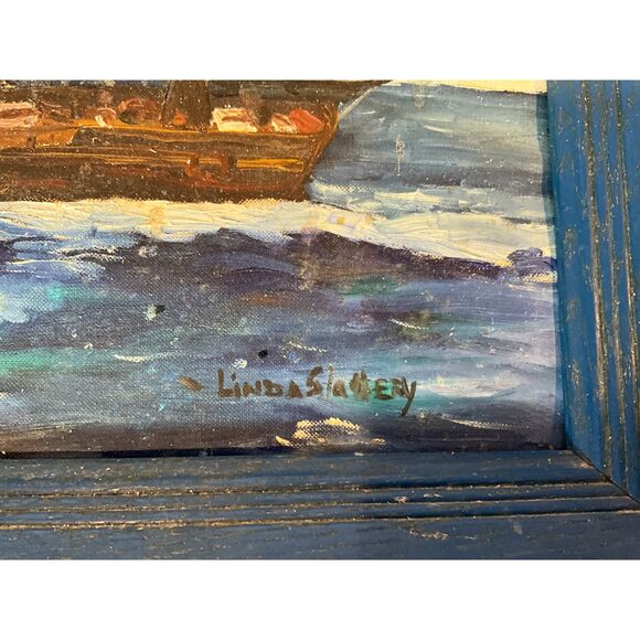 Gorgeous vintage original oil painting on board sailing ship 1962 Linda Slattery - Picture 9 of 13